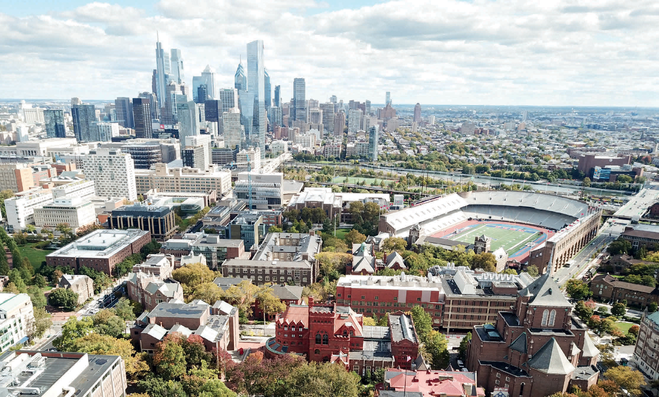 drone photo of Penn's campus in the City of Philadelphia